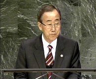 UN Secretary-General Ban-Ki Moon addressing the United Nations General Assembly, Tuesday, 25 Sept 2007